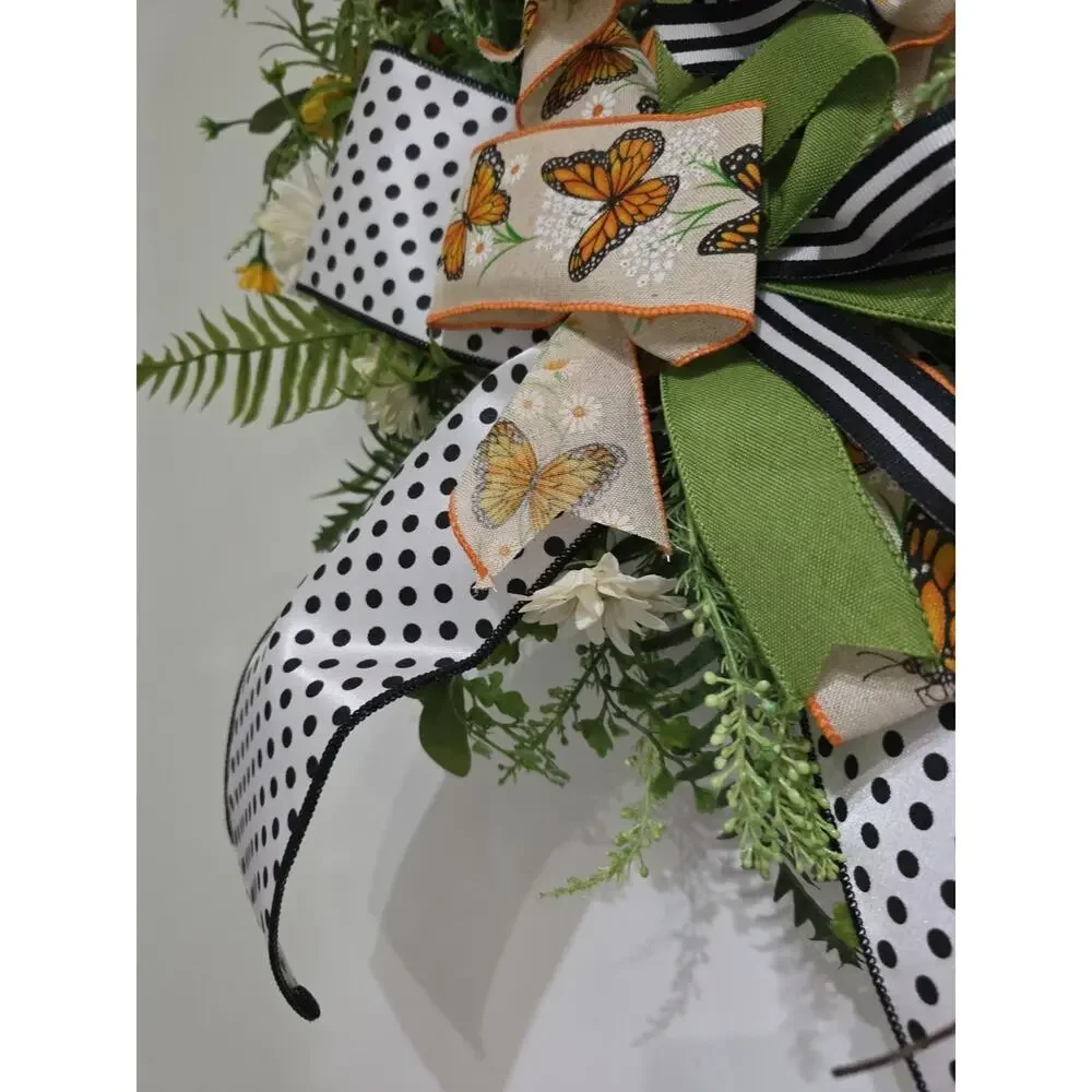 Handmade Butterfly Springtime Moss Daisy Wreath